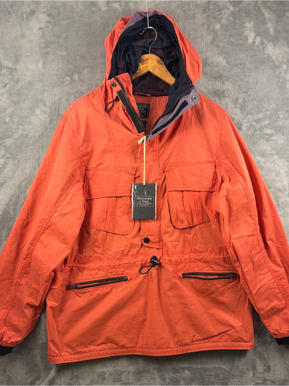 Abercrombie & Fitch Orange Hooded Military Anorak  Field Jacket Windbreaker